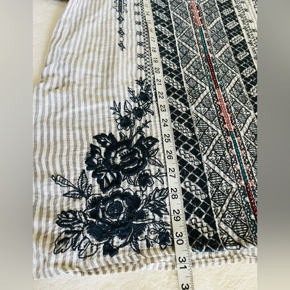 Johnny Was Striped Tunic with Navy & Rust Embroidery - Picture 7 of 10